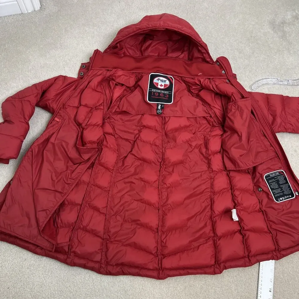 Women’s PAJAR Red Winter Puffer Jacket Duck Down Filled Hooded Small Canada Read